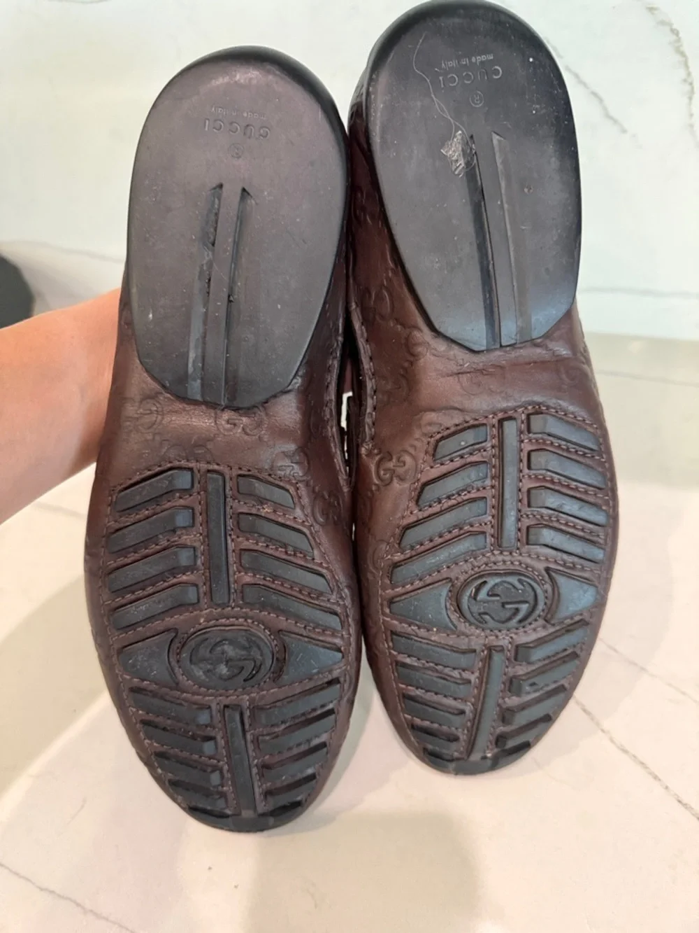 Gucci Brown Embossed GG Leather Penny Loafers - Picture 10 of 12